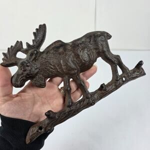 Cast Iron Moose Key Holder Rustic Cabin Wall Hook Lodge Decor 9x8